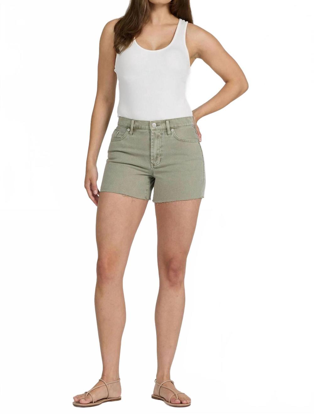NEW DEAR JOHN DENIM ivy mid rise fray hem shorts in abbey stone